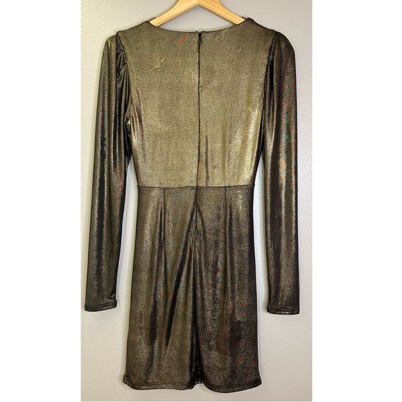 NWT Bishop + Young Luxe Metallic Long Sleeved Ruched Fitted Mini Dress Party - Picture 3 of 7